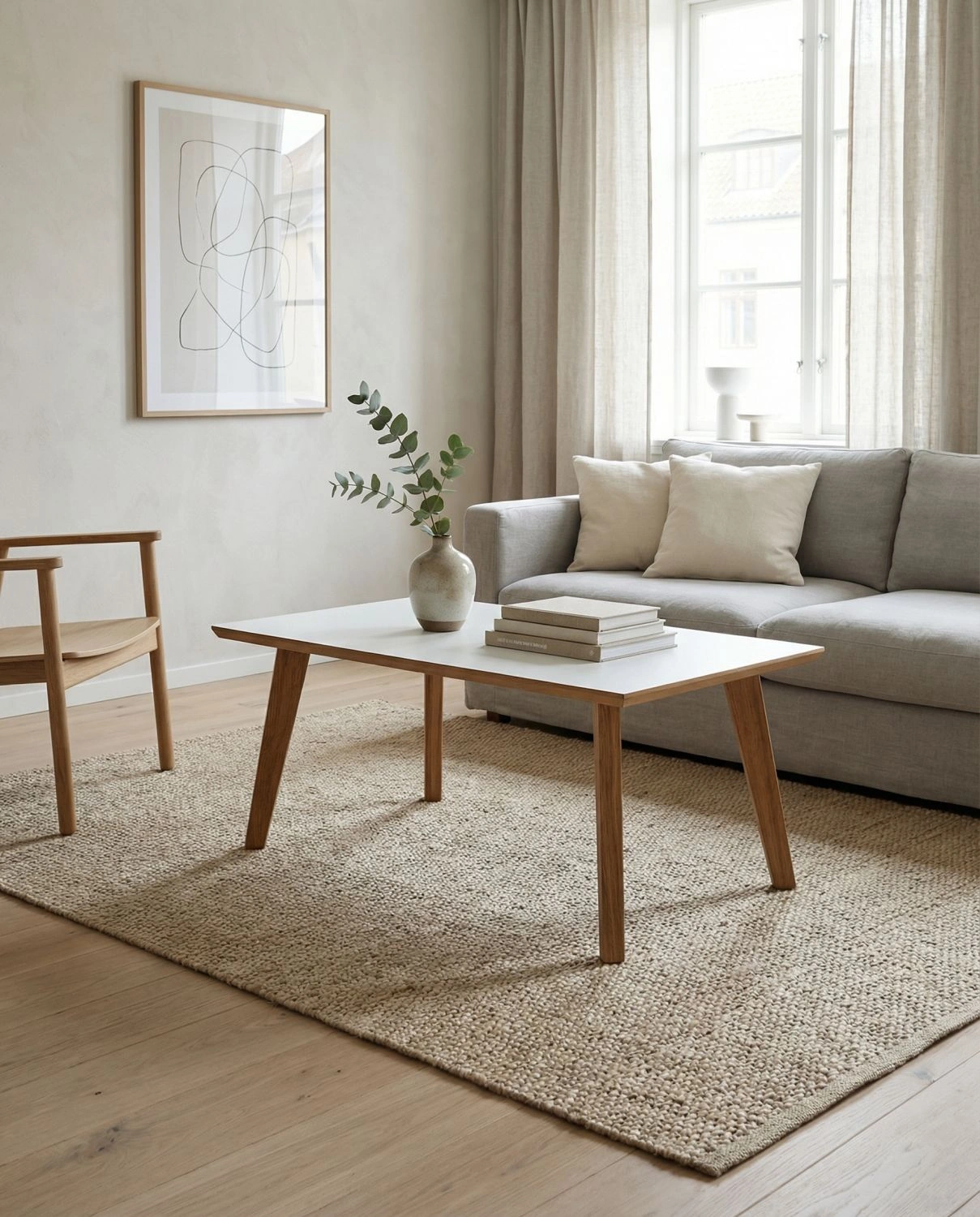 Coffee rectangular oak white 120 - stolik kawowy prostokątny z dębowymi nogami - Stolik Kawowy Prostokątny Dębowe Nogi Biały Blat | RetroCegła