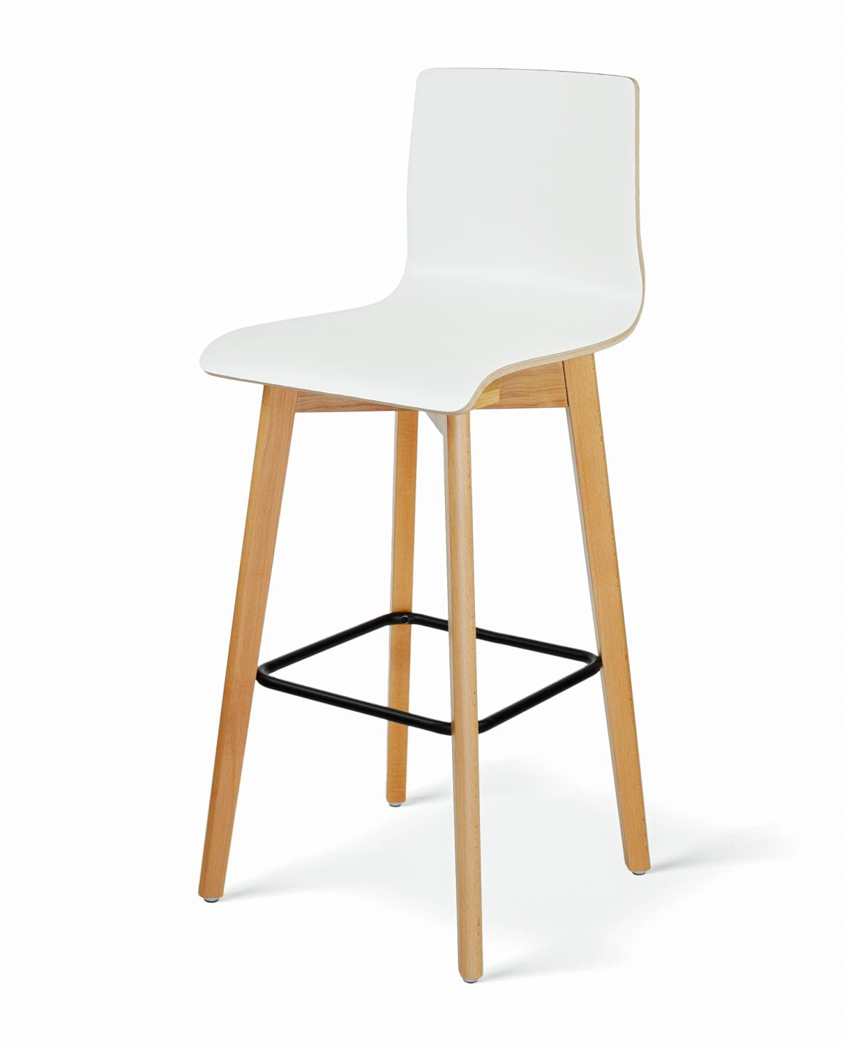 Luka beech h73 white - hoker drewniany 73 cm z białym siedziskiem - Hoker krzesło barowe drewniane białe niskie wysokość 73 cm Luka W | RetroCegła