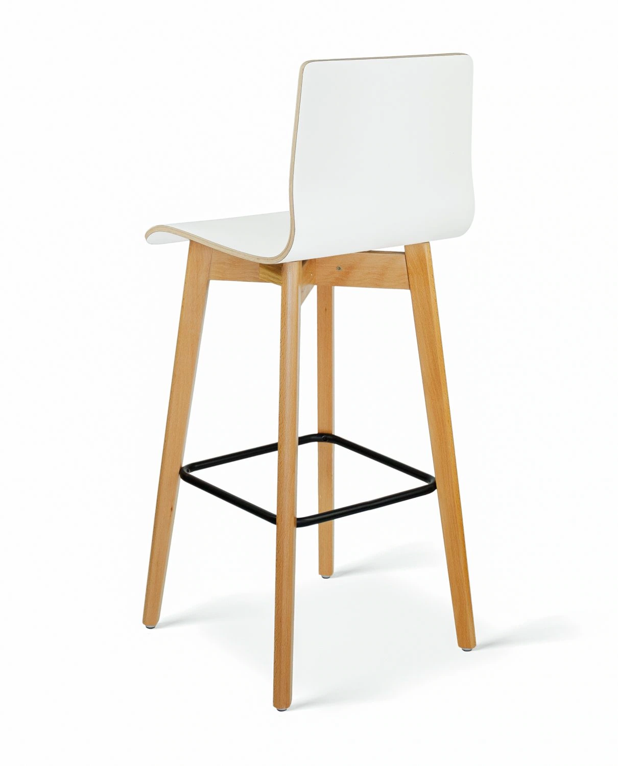 Luka beech h73 white - hoker drewniany 73 cm z białym siedziskiem - Hoker krzesło barowe drewniane białe niskie wysokość 73 cm Luka W | RetroCegła