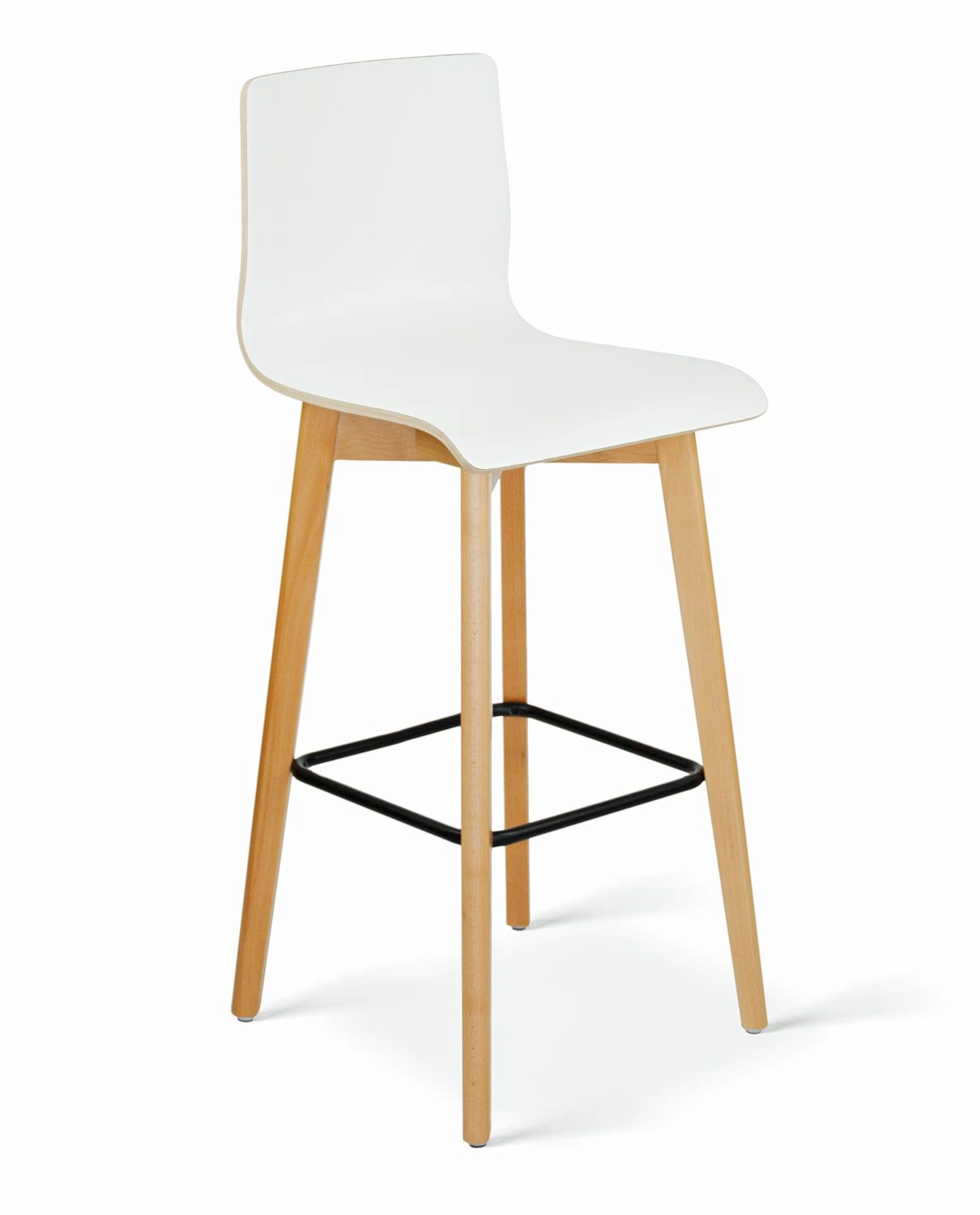 Luka beech h73 white - hoker drewniany 73 cm z białym siedziskiem - Hoker krzesło barowe drewniane białe niskie wysokość 73 cm Luka W | RetroCegła