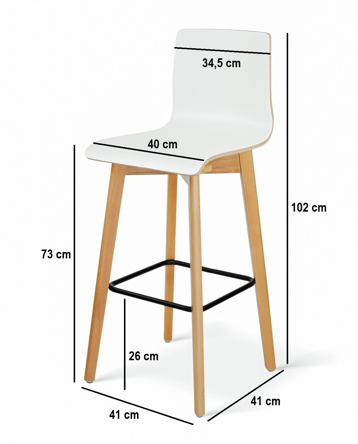 Luka beech h73 white - hoker drewniany 73 cm z białym siedziskiem - Hoker krzesło barowe drewniane białe niskie wysokość 73 cm Luka W | RetroCegła