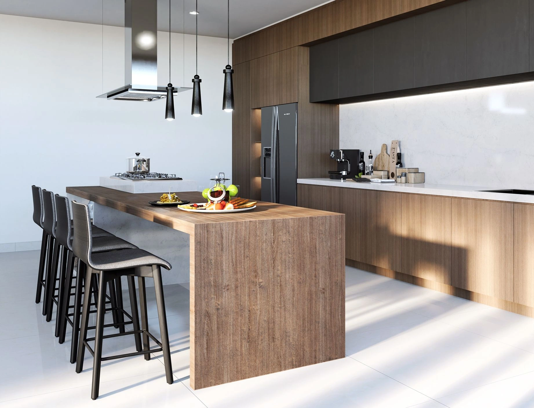 Luka softbeech h65 black graphite - hoker tapicerowany 65 cm z gładką tkaniną - Na zdjęciu Hoker 65 cm, Blat wysypy wysokość 90 cm | RetroCegła