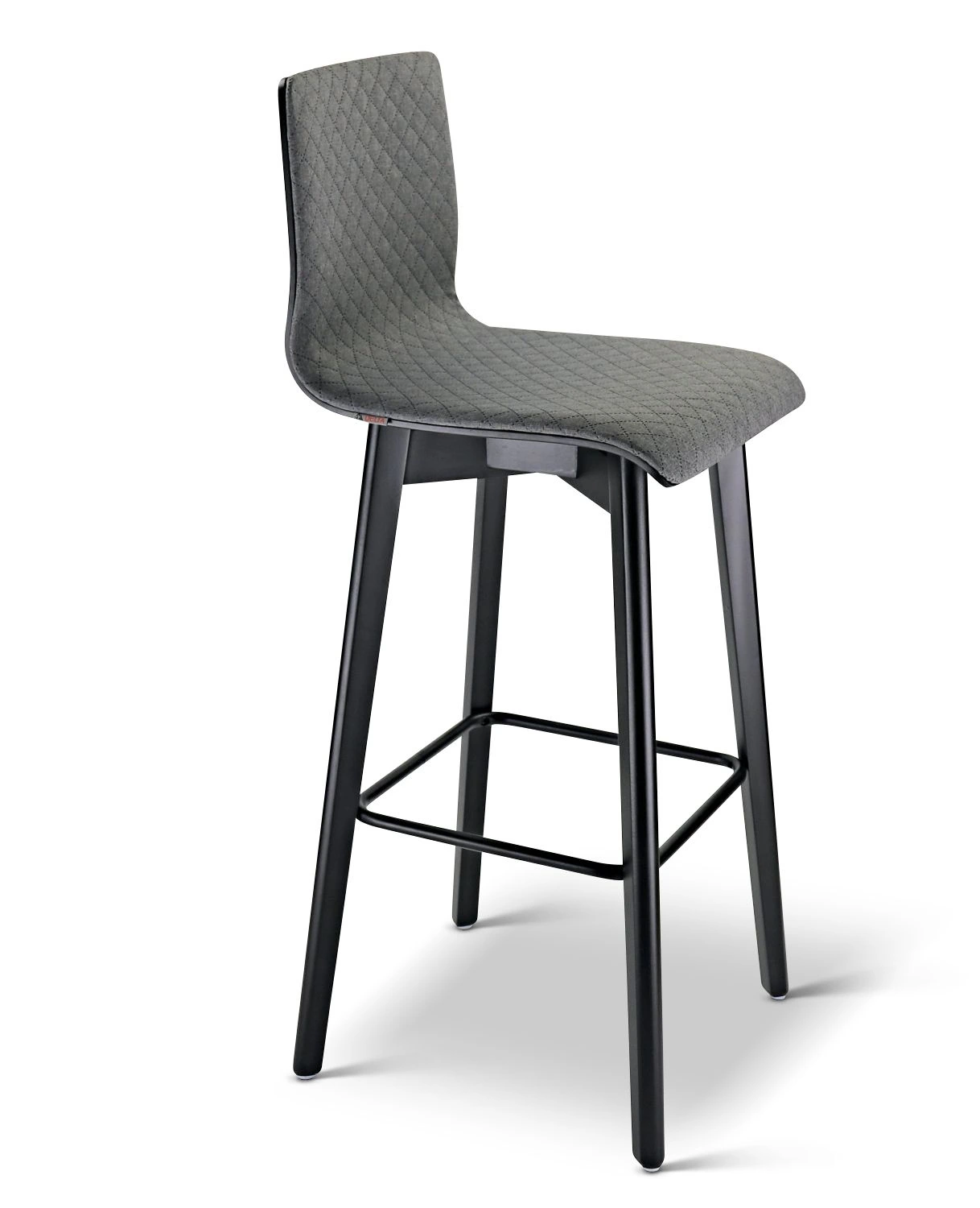 Luka softbeech h73 light grey - hoker tapicerowany 73 cm z jasnoszarą tkaniną - Hoker Luka soft czarny jasno-szara tkanina pikowana bok | RetroCegła
