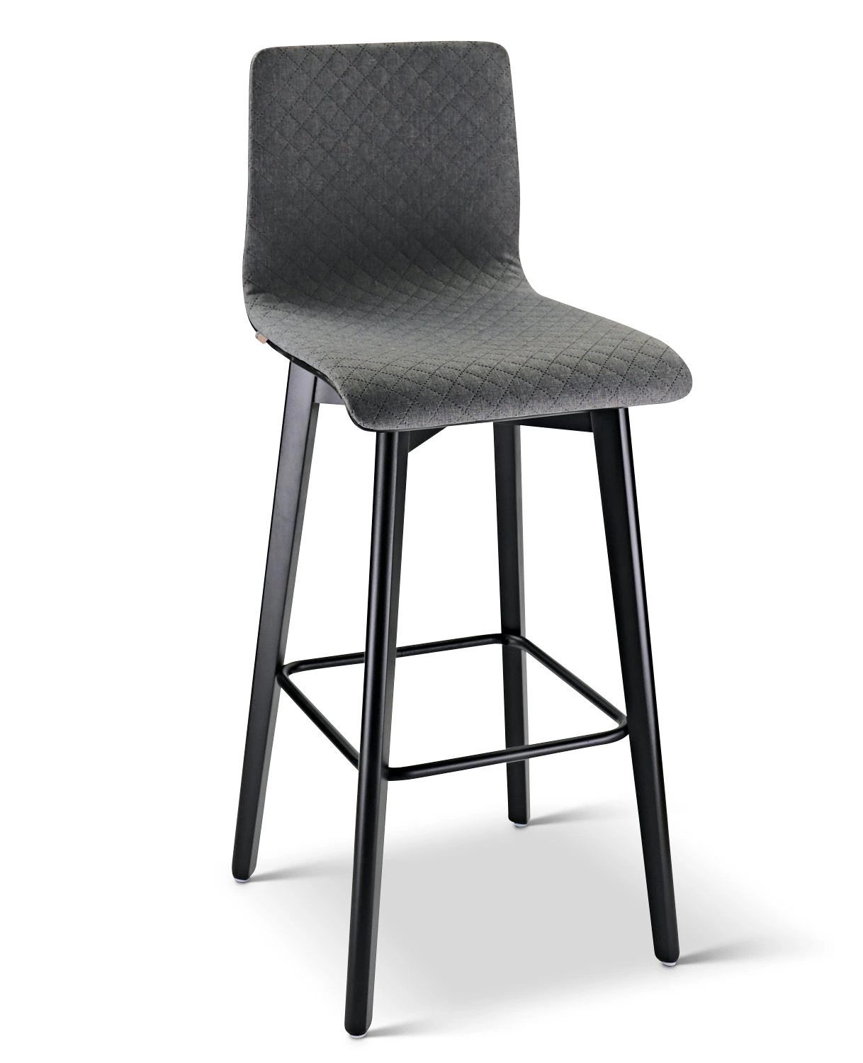 Luka softbeech h73 light grey - hoker tapicerowany 73 cm z jasnoszarą tkaniną - Hoker Luka soft czarny jasno-szara tkanina pikowana przód | RetroCegła