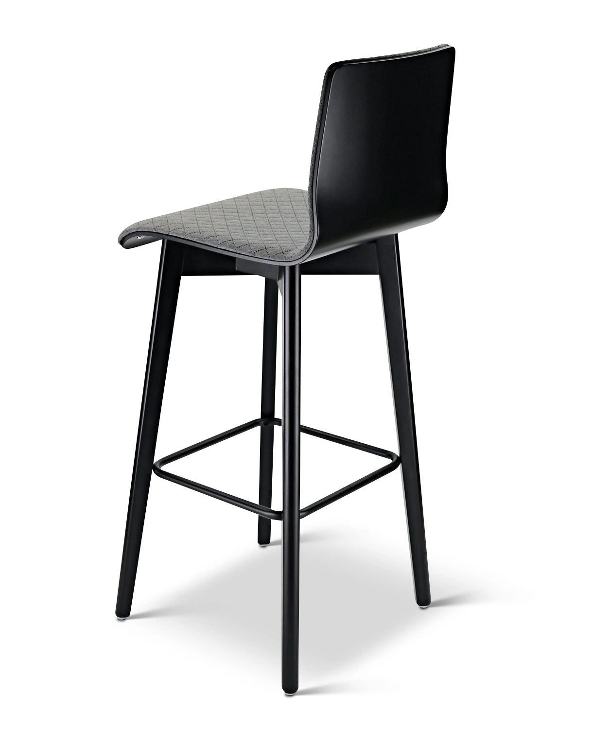 Luka softbeech h73 light grey - hoker tapicerowany 73 cm z jasnoszarą tkaniną - Hoker Luka soft czarny jasno-szara tkanina pikowana tył oparcia czarny | RetroCegła