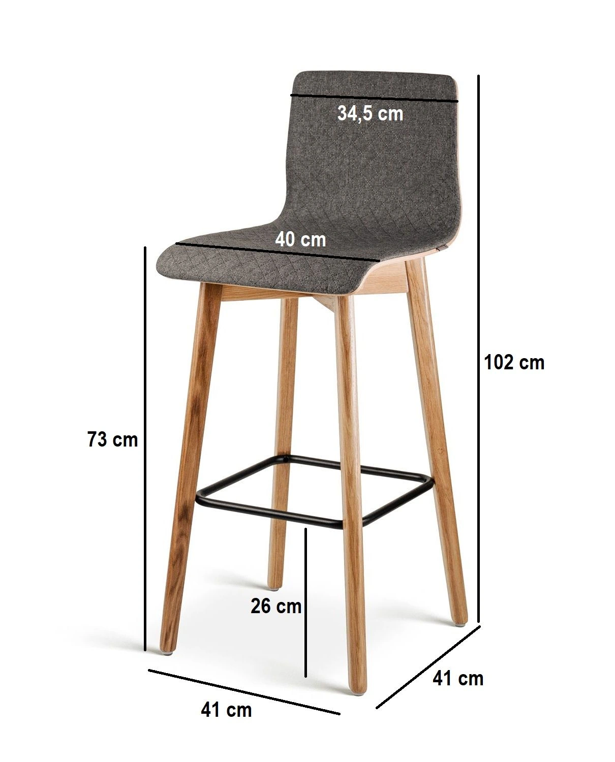Luka softoak h73 graphite quilt - hoker dębowy tapicerowany 73 cm z pikowaną tkaniną - LUKA SOFT W Hoker dębowy pikowana grafitowa tapicerka wymiary | RetroCegła